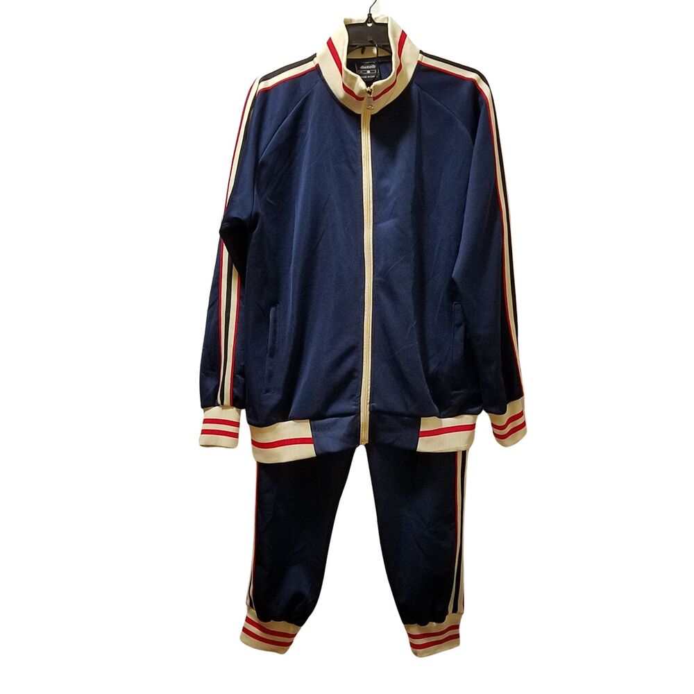 Dioxoib Track Suit Men’s Large Navy Blue Sweatsuit Stretch Jacket Jogger Pants